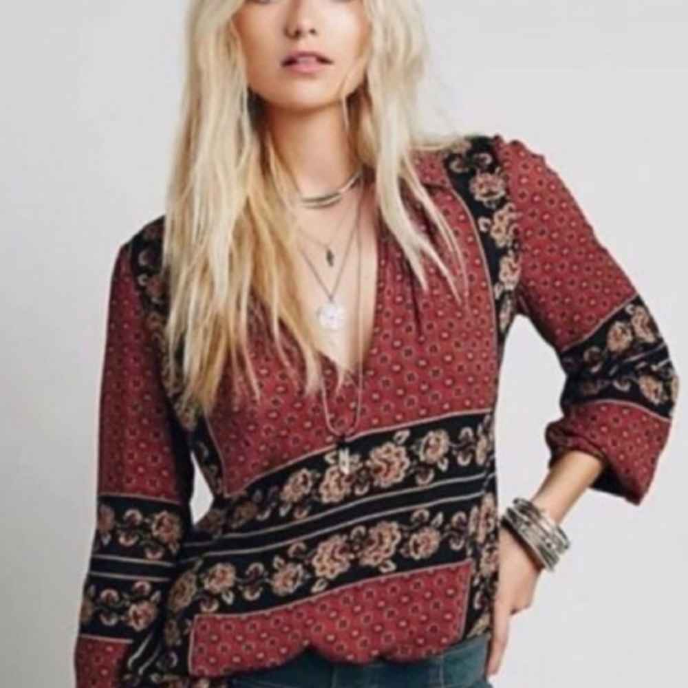 Free People Boho Western Floral Tunic Top